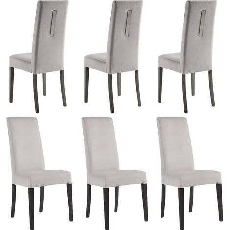 GUEDA - Lot de 6 Chaises Suédine Grise Détail Argenté et Bois Anthracite (1/5)