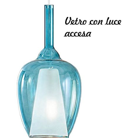 Lampadario moderno gea luce ofelia mini s10 g9 led metallo vetro sospensione, vetro blu trasparente