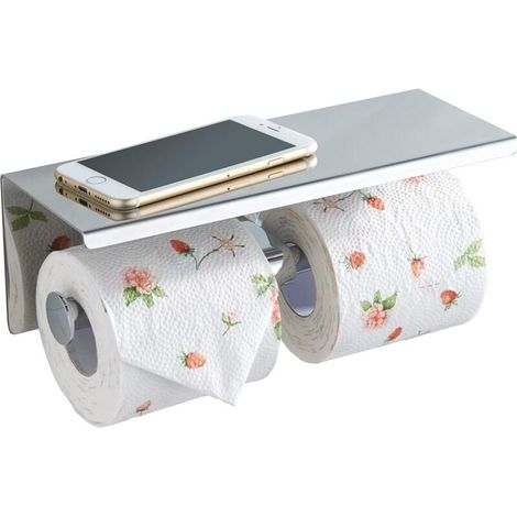 Porte Papier Toilette, Support Mural Inox, Double Rangement pour Papier Toilette, Argent - Argent (1/5)