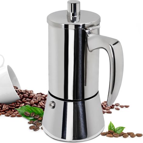 Cafetière italienne Moka 300 ml (6 tasses) en acier inoxydable 304, compatible avec les plaques à induction, portable et facile à utiliser. (1/5)