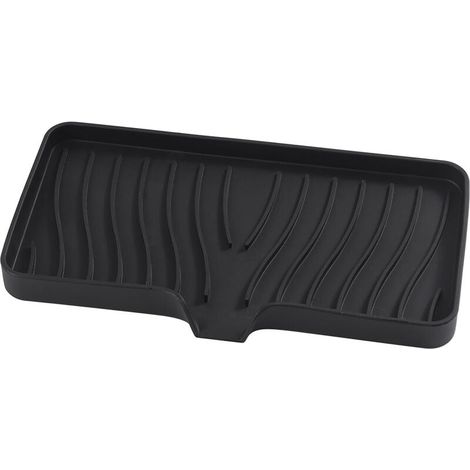 Silicone sink organizer - 25 cm x 13 cm - Organizer for sponges, brushes, soap, silicone drip mat - Dishwasher safe (black, 1 piece) (1/5)