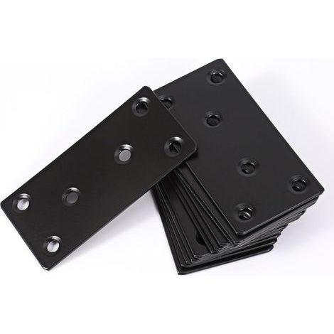 12 x Connecteurs plats noirs, plaques métalliques percées, connecteurs en bois, plaques de connexion, plaque en acier perforée, supports métalliques pour meubles, 80x40x2mm (1/5)