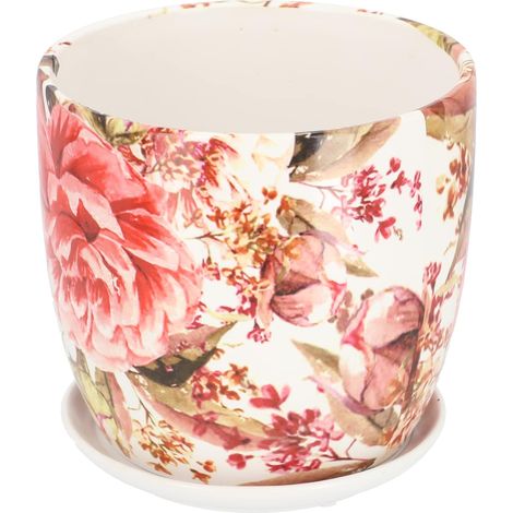 KOTARBAU Pot de fleurs en céramique pour plantes (Ø 17 cm) avec bac d'égouttement et fleurs (1/5)