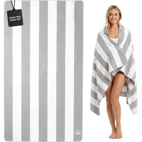 Grande serviette de plage extra large - Serviette de piscine en microfibre de 35 x 70 pouces - Serviette de bain Cabana à séchage rapide à rayures grises (1/5)