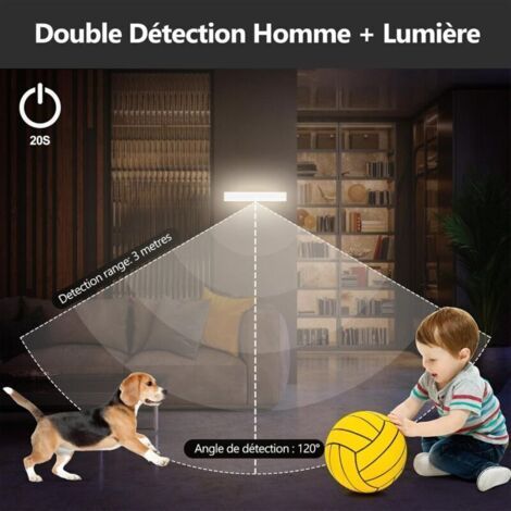 Reglette LED Cuisine Rechargeable USB, 56LED Lampe de Placard, Lampe Detecteur de Mouvement Interieur Sans Fil 20CM (1/2)