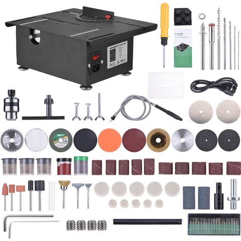 Ensemble de mini-scie de table de 400 W, moteur en cuivre de 8 000 tr/min, angle de coupe réglable, profondeur de coupe de 30 mm – Comprend des lames de scie (1/5)