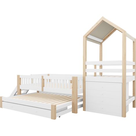 Lit cabane enfant 90x200 avec lit gigogne 90x190 et tiroirs latéraux HOMVRA (1/5)