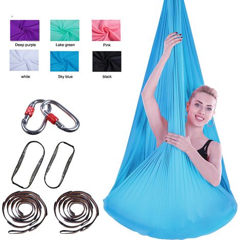 Lot de 2 hamacs de yoga aérien en soie premium, swing fitness antigravité, équipement antidérapant pour Pilates et relaxation. (1/5)