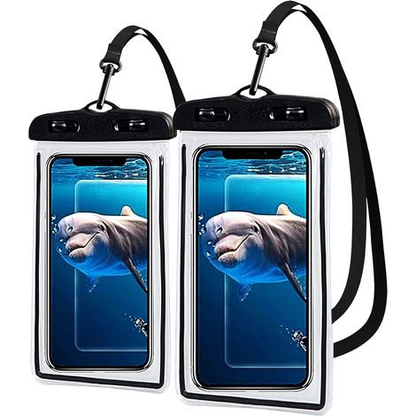 Conjunto de 2 piezas con correa para el hombro mejorada, funda impermeable para smartphone IPX8 con protección TPU para iPhone 16, 15 y 14, compatible con todos los modelos de smartphone comunes.