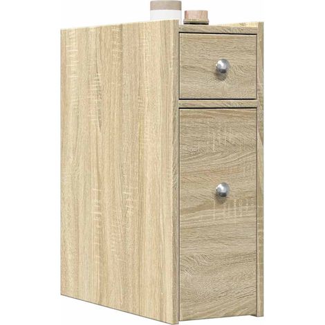 Badschrank Schmal mit Rollen Sonoma-Eiche Holzwerkstoff