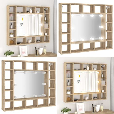Mueble con espejo y LED color roble Sonoma 91x15x76,5 cm - Armario con espejo - Espejo LED