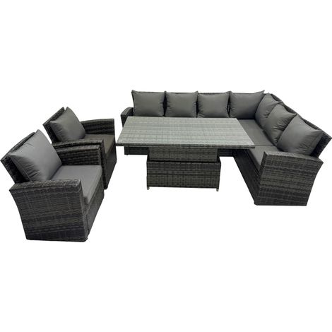 Fimous Mobilier de jardin en polyrotin à dossier haut Ensemble de table à manger réglable en hauteur avec 2 Fauteuil (1/5)