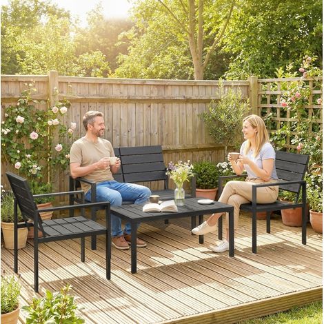 Ensemble de meubles de jardin 4 places noir avec canapé 2 places, 2 fauteuils et table d'appoint (1/5)