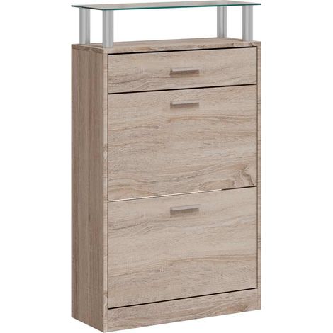 Maison Exclusive - Scarpiera con 1 Cassetto e Mensola Vetro Sopra in Legno Rovere (1/5)