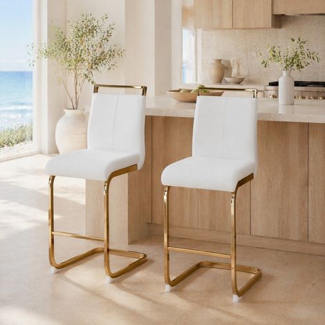 Tabouret de bar lot de 2 51,3x35,5x96,5 cm en PU blanc, style scandinave pour cuisine FloraGrace (1/5)
