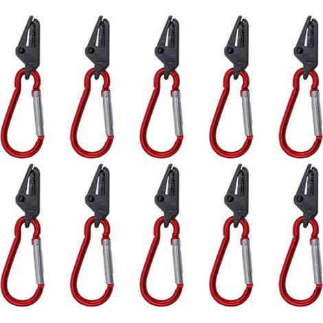 Clip for shade sail, clip for tarpaulin, 10 black alligator clips, 10 red carabiners (1/5)