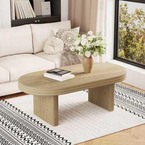 Table basse - WESTYLE - Mid Century Modern - Ovale - Placage bois massif - 120×60×41,5 cm (1/5)