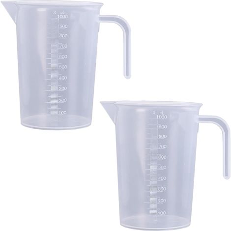 Messbecher aus Kunststoff, 1000 ml, 2 Stück, transparent mit Skala, ideal zum Abmessen in Küche oder Labor. (1/5)