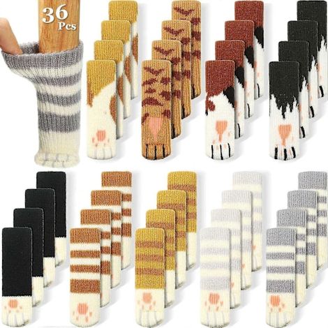 hw2025 Nouveaux 36 pièces (9 ensembles) Chaussettes pour chaise pour chat Chaussettes pour pieds de chaise pour chat Chaussettes pour meubles pour chat Chaussettes tricotées pour meubles (1/5)