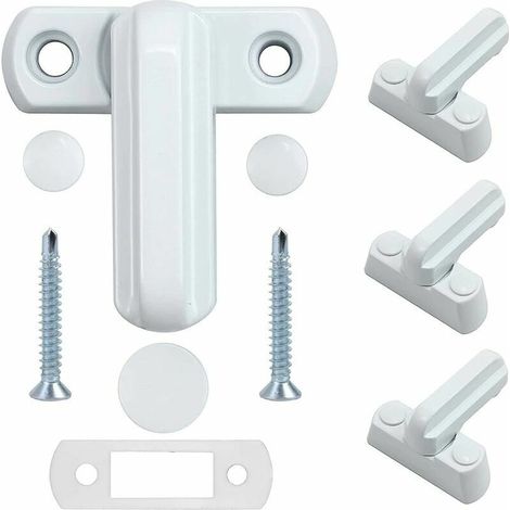 4 verrous de fenêtre en alliage de zinc - 4 verrous de porte blancs - Sécurité domestique pour fenêtres et portes en PVC/UPV (1/4)