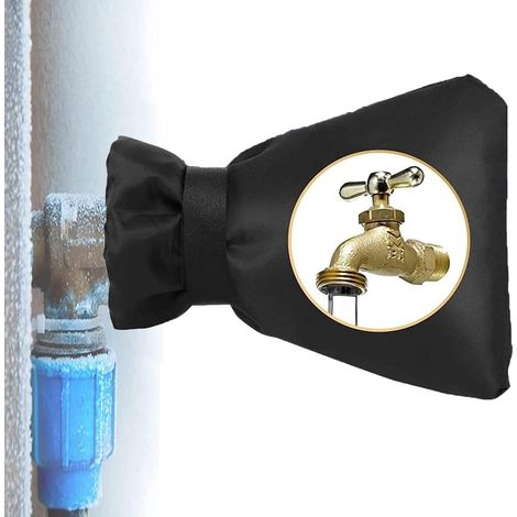 Juego de 2 fundas para grifos de invierno, bolsa aislante anticongelante, protección invernal para uso exterior y en jardín, 18 x 25 cm – Negro (1)