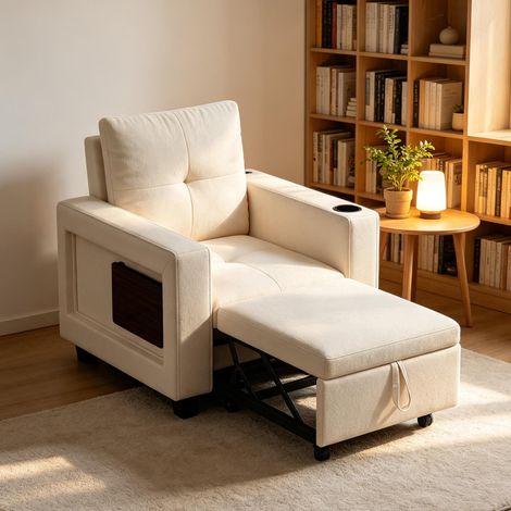 Canapé-lit 1 place – 5 positions – tablette escamotable – prise – rangement – design scandinave (1/5)
