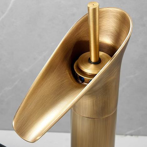 Retro-Küchenarmatur aus schwarzem Kupfer, Einlocharmatur für Warm- und Kaltwasser, Aufsatzwaschbecken aus Bronze. (1/5)