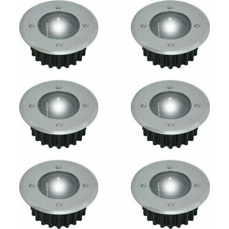 Ensemble de 6 spots solaires LED encastrables dans le sol - Ronds - Diamètre : 85 mm - Revêtement extérieur résistant à la pression - Façade en acier inoxydable - 6 cellules solaires-AquaForge