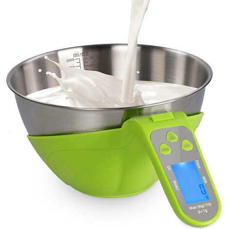 Bilancia da cucina - Bilancia con ciotola verde e capacità di 70 oz (circa 2 litri). Portata fino a 11 libbre (circa 5 kg). - Bilancia digitale a batteria per la perdita di peso. (1/5)