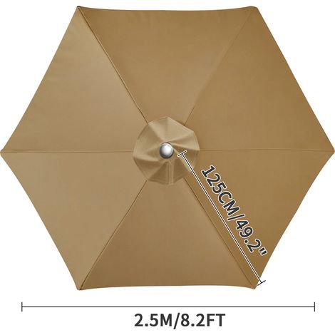 (Jaune sable, 6 baleines, 2,5 m) Toile de rechange pour parasol, imperméable, coupe-vent, imperméable et résistante aux UV. (1/5)