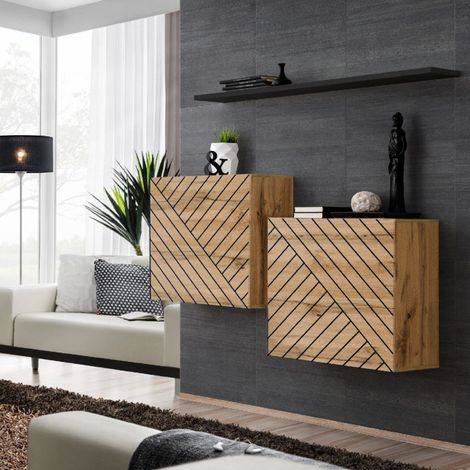 Lot de 2 Blocs & Étagère "Switch SBI" 130cm Naturel Rainuré & Noir (1/5)