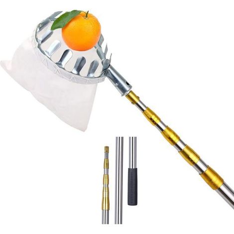 1 cueilleur de fruits, 7 mètres, réglable en hauteur, acier inoxydable, collecteur fruitier, pour vergers et jardin domestique (1/4)