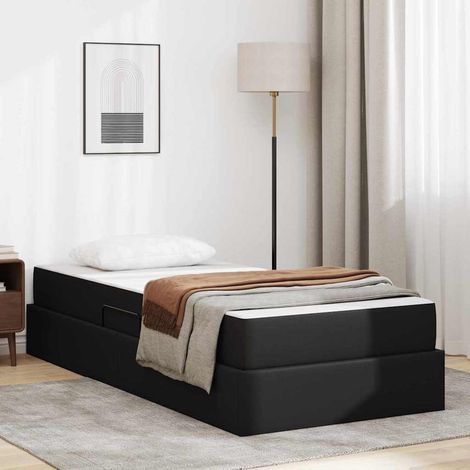 vidaXL Aufbewahrungsbett mit Matratze mit Matratze 2 pcs Schwarz Leder (1/5)