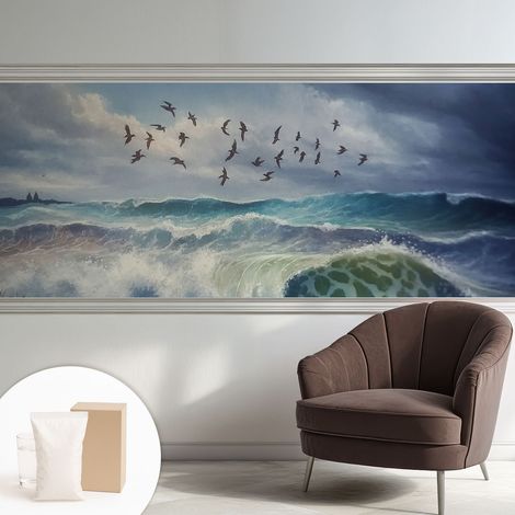 Papier peint intissé pour salon chambre à coucher peint imprimé pour mur - Colle incluse gratuite Vagues marines 250x104 cm (1/5)