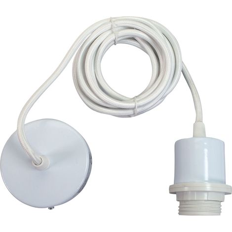 Monture suspension luminaire métal blanche, câble tissu, équipée d'une douille E27 pour abat jour, 60W maxi - Tibelec (1/5)
