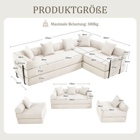 Canapé modulable beige avec rangement intégré, résistant aux animaux – modules combinables, livré sous vide pour assemblage facile. Parfait pour la détente en famille. (1/4)