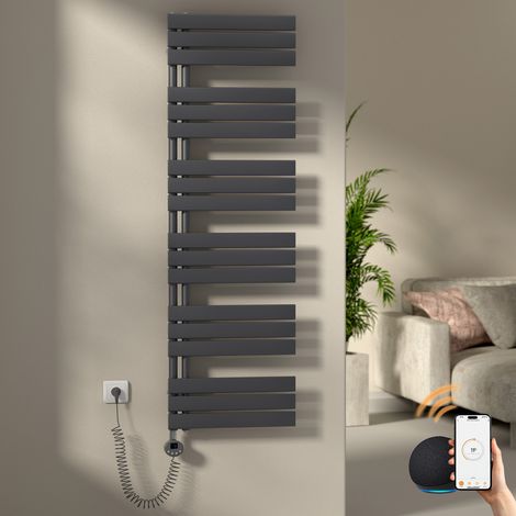 Elektrischer Handtuchheizkörper 1599 x 500 mm, 1000 W, WiFi, Heizstab mit Thermostat, Anthrazit – S'AFIELINA