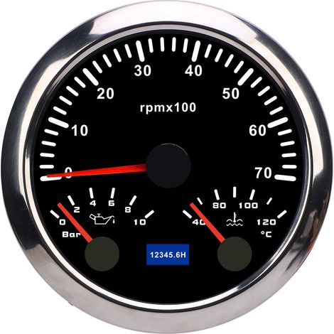 Jauge 3 en 1 85mm tachymètre DC 9-32V 7000rpm – 0-10bar pression huile 40-120℃ température eau 7 couleurs rétroéclairé camion tracteur voiture cadran noir CX8287 (1/5)
