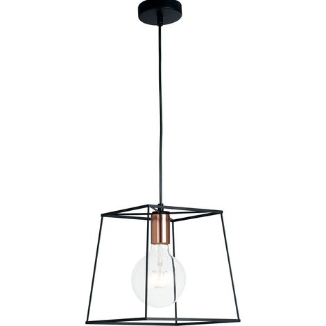 "Sospensione HARLEM in metallo nero con portalampade ramato 20.5x25 cm." (1/3)