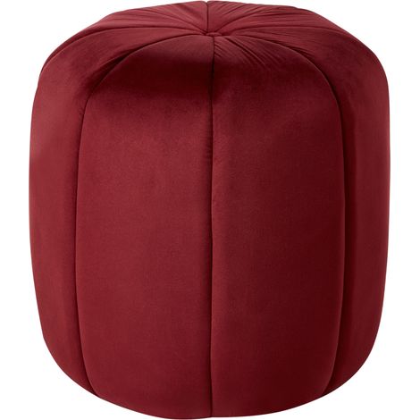 Puf redondo moderno de terciopelo glamuroso sala de estar dormitorio rojo oscuro Selby