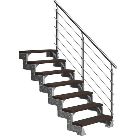 Dolle Außentreppe Gardentop 126-154cm Geschosshöhe mit Trimax dunkelbraun 80cm breit mit Prova-Geländer