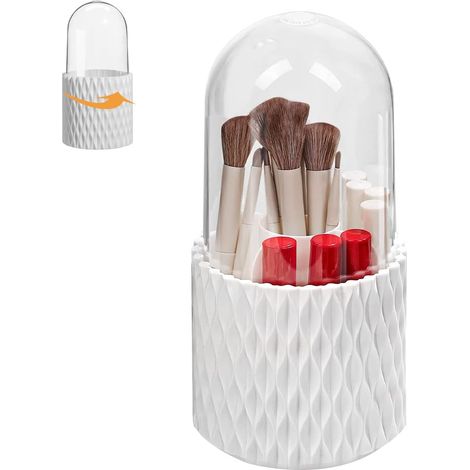 Porta pennelli per cosmetici, contenitore girevole a 360° per riporre pennelli da trucco con coperchio, ideale per la toeletta e la camera da letto. 1 pezzo. (1/4)