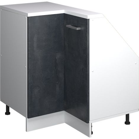 Meuble de rangement sous pente Armoire d'angle Rion, noir béton/blanc, 75.6x81.6cm avec 1 porte, Vicco