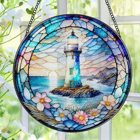 Attrape-soleil vitrail décoratif mural, suspension lumineuse maison, cadeau idéal Noël Thanksgiving, diamètre : 16 cm (1/4)