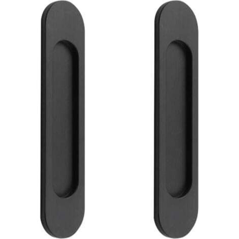 GABRIELLE 2 poignées de porte coulissantes ovales auto-adhésives en alliage d\'aluminium noir mat sans perforation pour portes coulissantes, fenêtres d\'armoires Longueur 148cm (1/4)