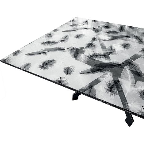 Tovaglia Trasparente Decorata Glitterata Pellicola Pvc Tavolo Antimacchia Spessa Piume (A) - 100x260 Cm