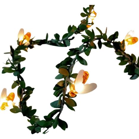 1 Guirlande lumineuse LED, rotin artificiel vert, rose et feuillage, décoration Noël, mariage, salon, jardin (1/5)