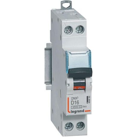 Legrand – Disjoncteur unipolaire 16A courbe D – Pouvoir de coupure 6kA – Connexion à vis – 1 module pour circuits inductifs
