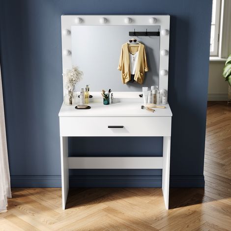 ELEGANT Dressing Table with LED Lights, Vanity Table 3 Color Moder Makeup Mirror with Sliding Drawer, White Single Table (1/5)