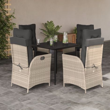 Ensemble à manger de jardin et coussins 5 pcs-Salon de jardin gris clair rotin 383047 (1/5)